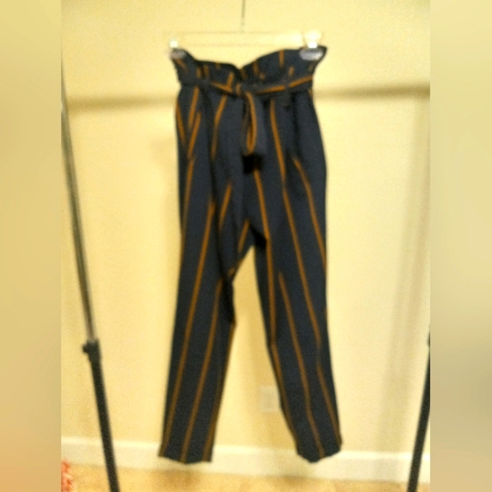 Zara Navy Blue Highwaisted Paperbag Trousers